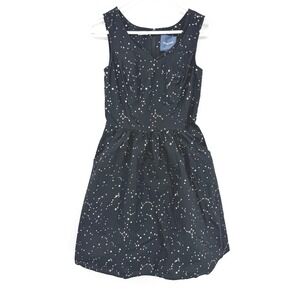 ModCloth Black Constellation Star Print Cotton Fit Flare Dress Women Size 4